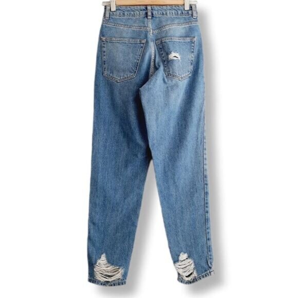 TOPSHOP | Mom Jean High Rise Distressed Blue Mid Wash Sz 25 Flawed - Picture 7 of 14